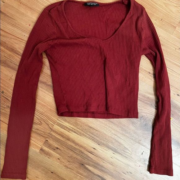 Topshop Tops - Topshop Cropped Maroon Long Sleeve Womens 6